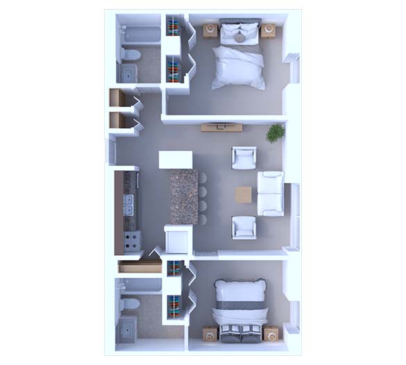 2 Bedrooms Floor Plan B2A