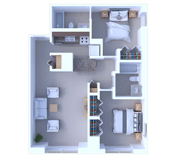 2 Bedrooms Floor Plan B2B