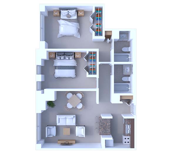 2 Bedrooms Floor Plan B2C