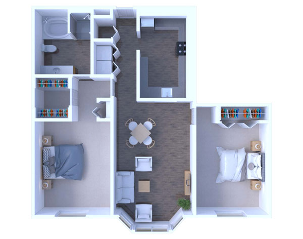 2 Bedrooms Floor Plan B1R