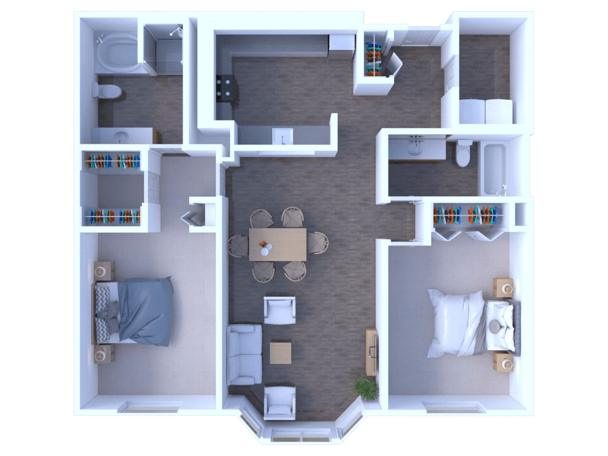 2 Bedrooms Floor Plan B2R