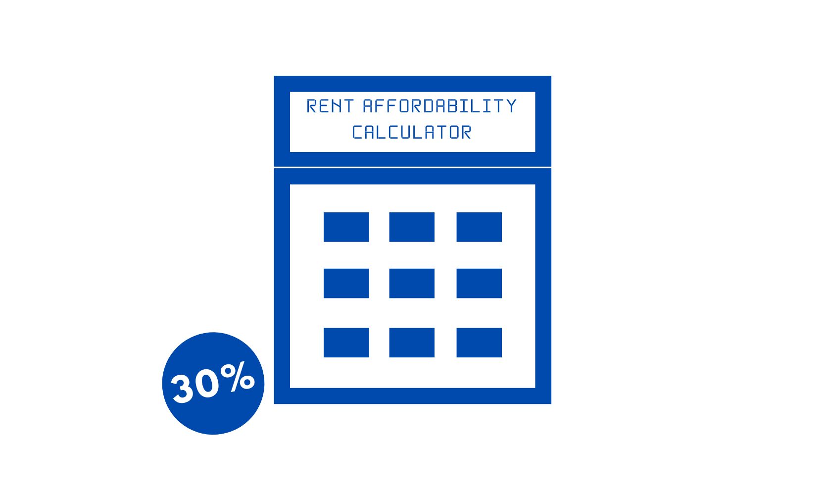 Graphic of a calculator with rent affordability calculator on it