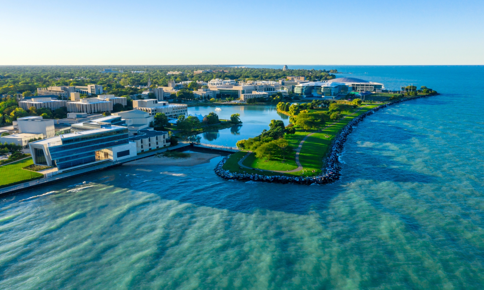 Aerial view image of Northwestern University Evanston campus