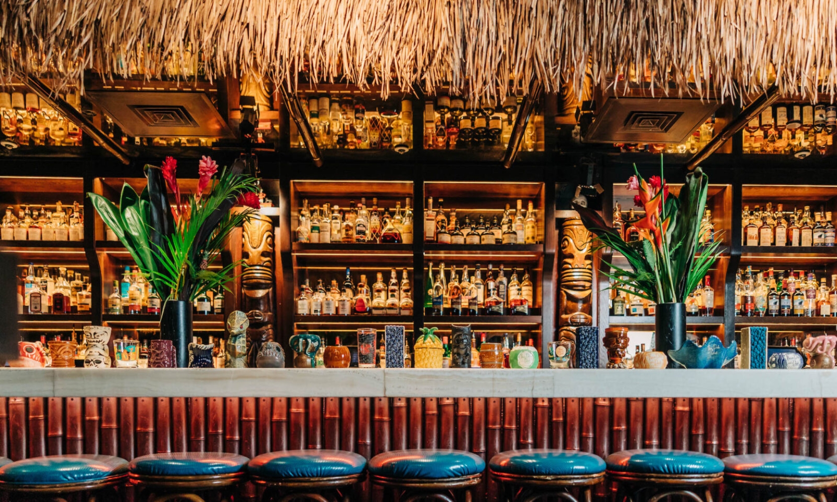 An interior image of Three Dots and a Dash tiki bar in River North, Chicago