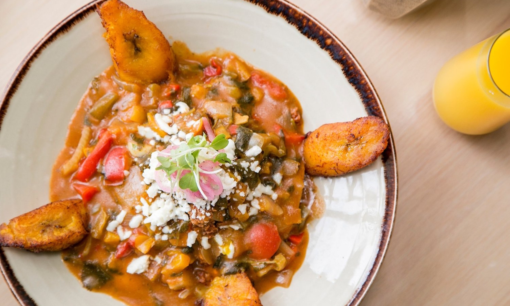 Top view image of a latin dish with a mimosa at Altiro Latin Fusion in Geneva, IL