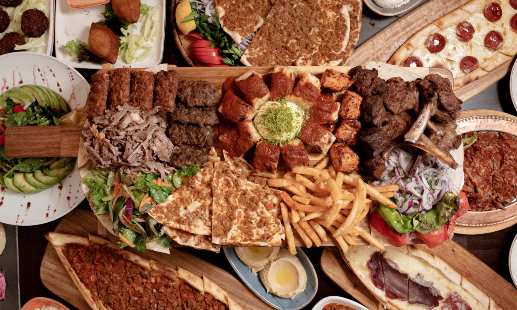 Top view image of a family-style platter at A Thousand Tales Restaurant in Mount Prospect, IL