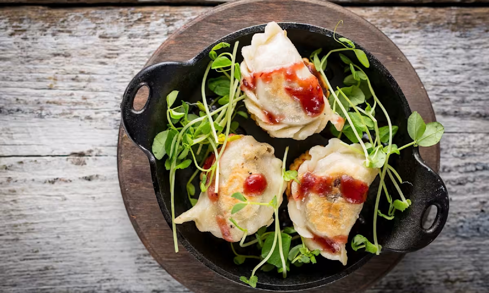 Top view image of a pierogi appetizer at Quilinarnia in Mount Prospect, IL