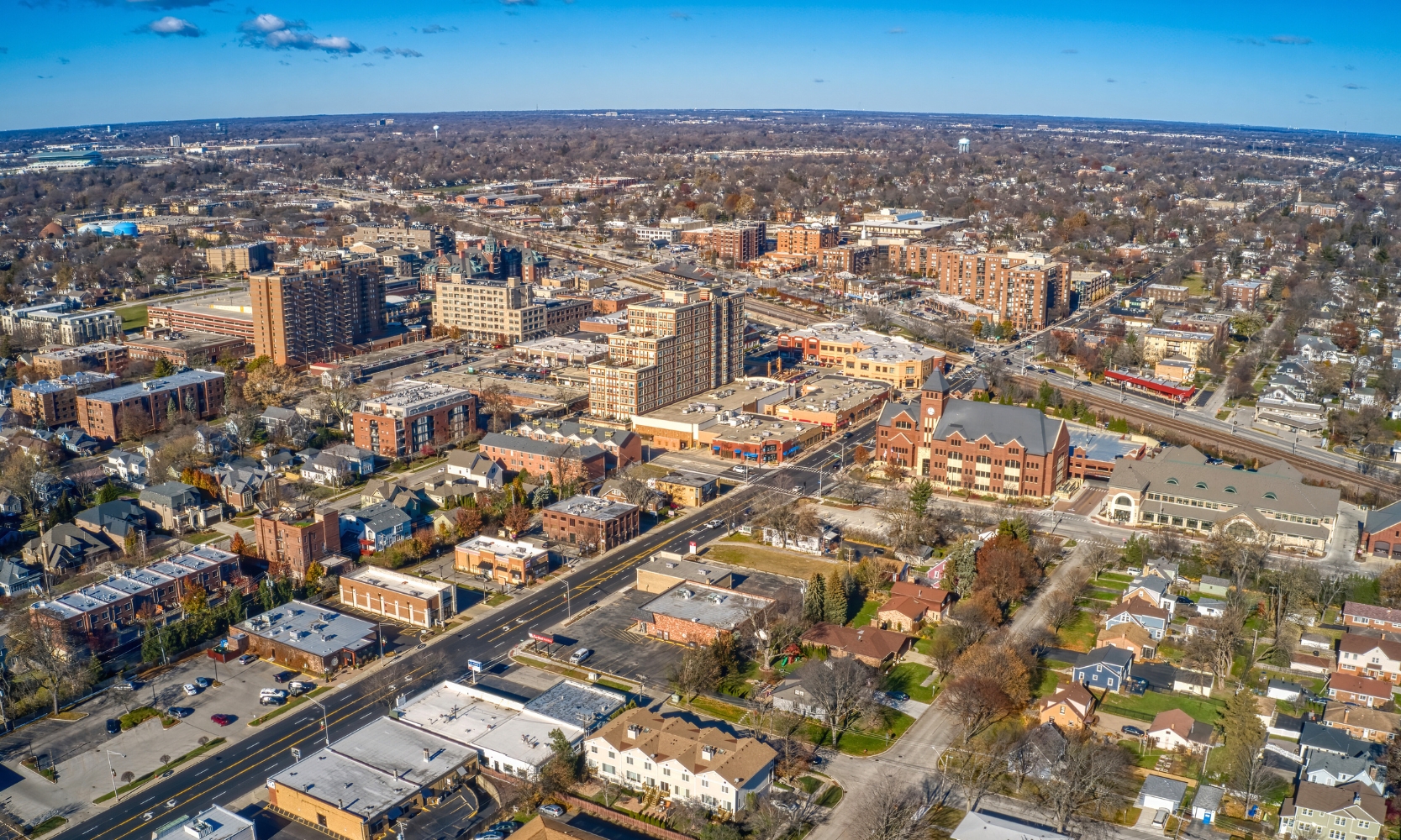 Aerial view image of the suburbs in Arlington Heights, IL