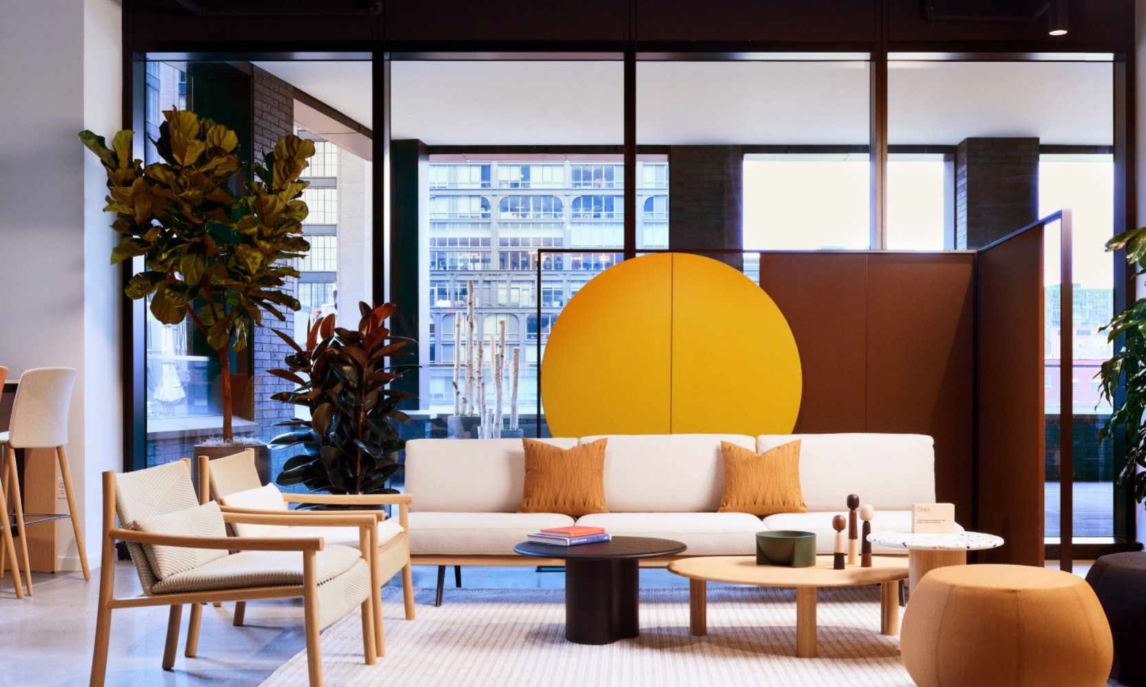 Interior image of the Arper showroom with furniture pieces at Fulton Market District Chicago