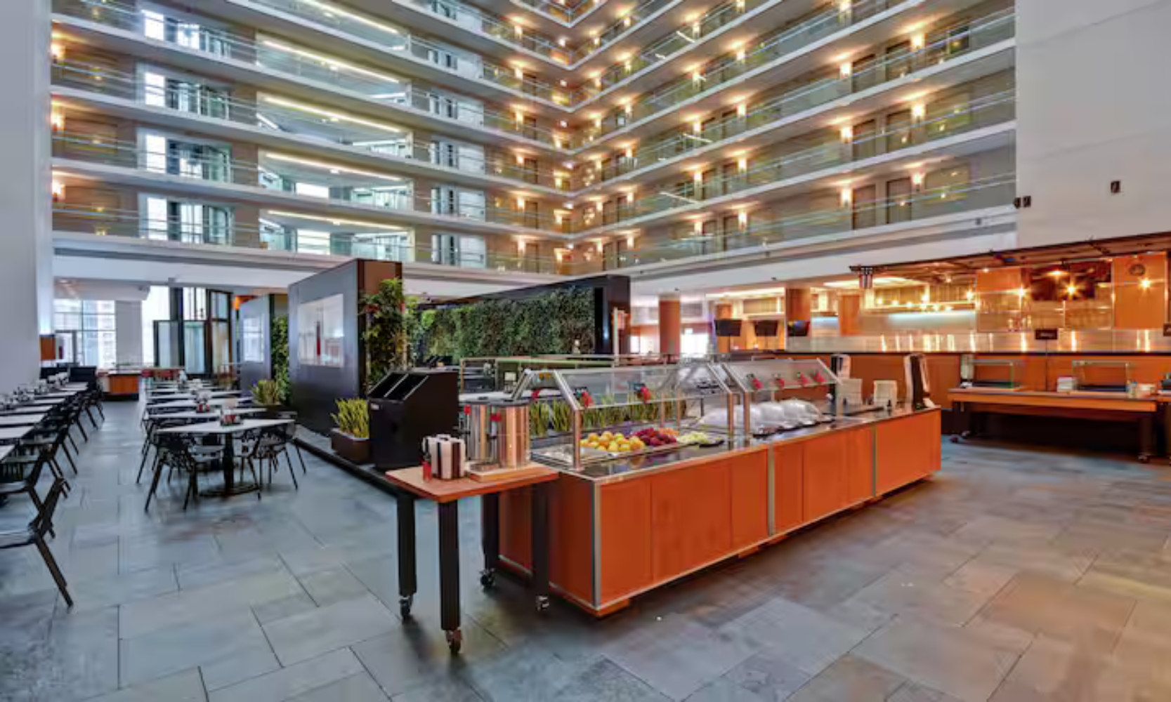 Interior image of the breakfast eating area at Embassy Suites by Hilton Chicago Downtown Magnificent Mile in Streeterville, Chicago