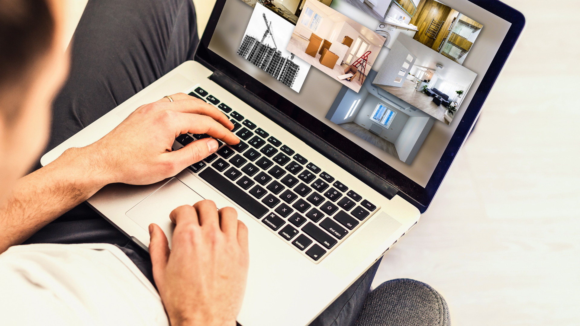 Closeup stock image of a person looking for apartments on a laptop