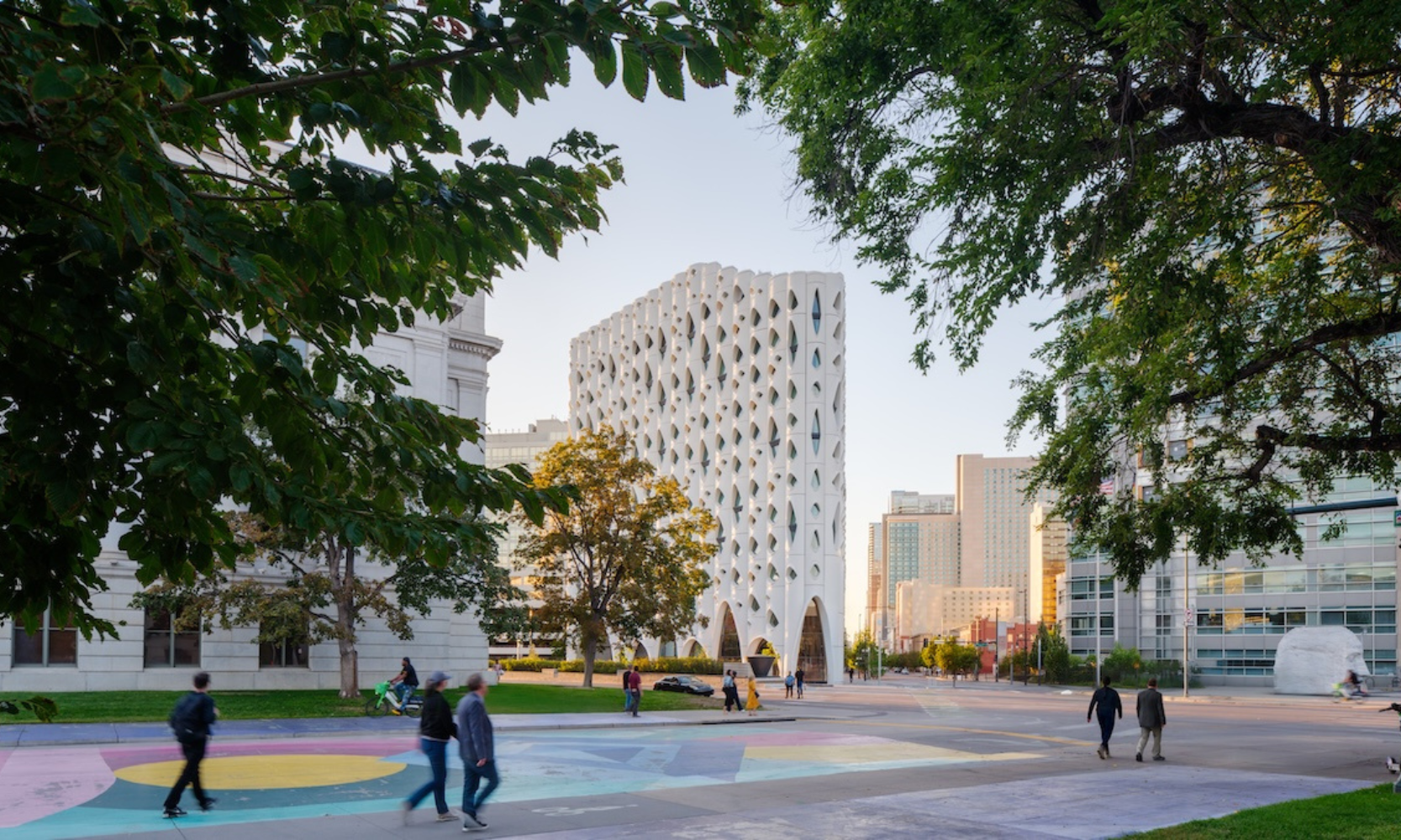Wideshot image of the Populus Hotel exhibit for the 2025 Chicago Architecture Biennial