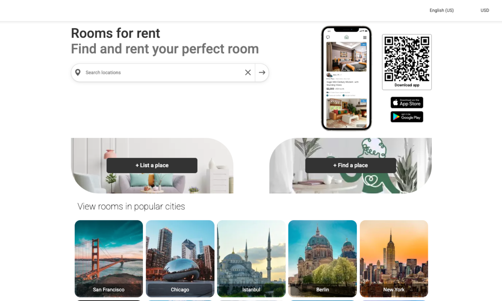A screenshot of the Roomster's website home page