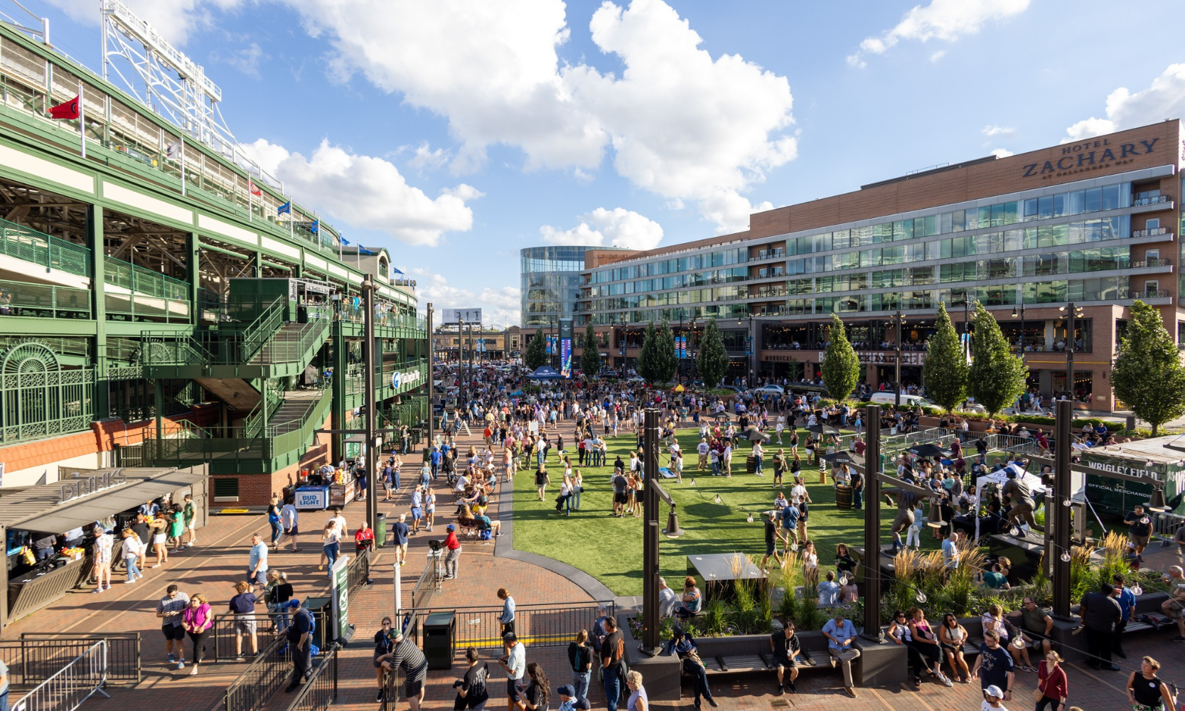 Wide-shot image of an open-air market event at Gallagher Way Chicago