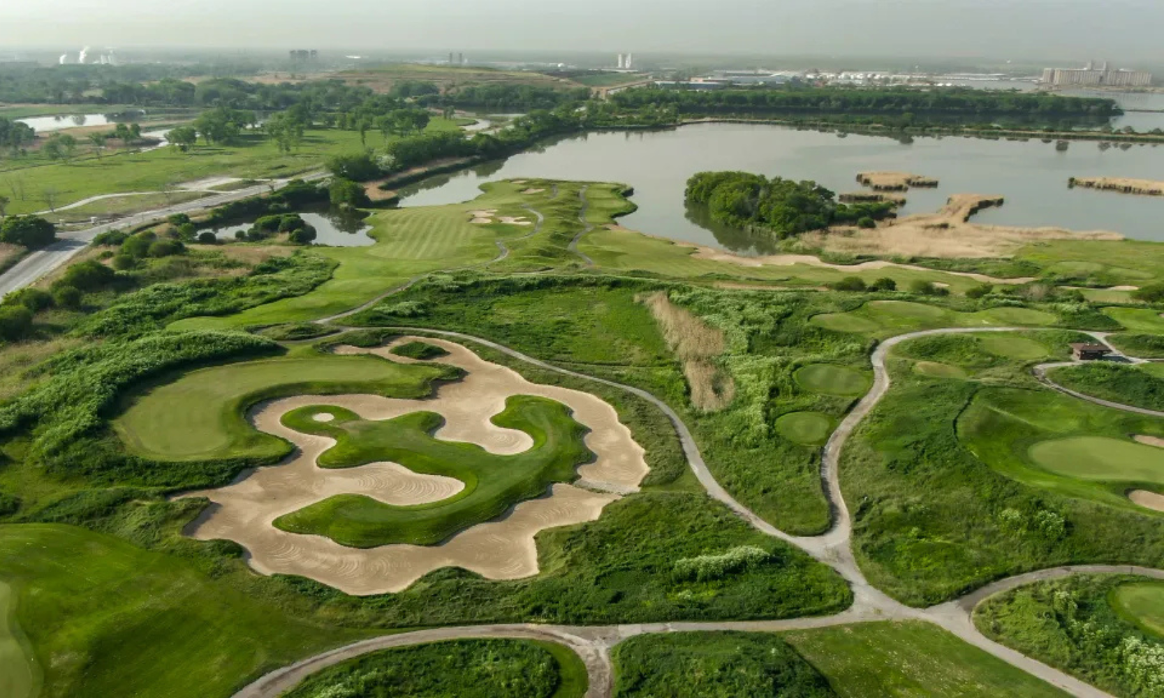 Aerial view image of the Harborside International Golf Center golf course in Chicago
